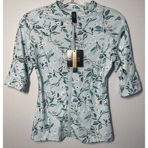 Niptuck Swim Floral Full Zip Top Half Sleeve NN5290OSB Women’s 6 Blue